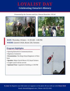 Toronto Branch Loyalist Celebration @ Queen's Park @ Legislative Assembly of Ontario (Queen's Park)